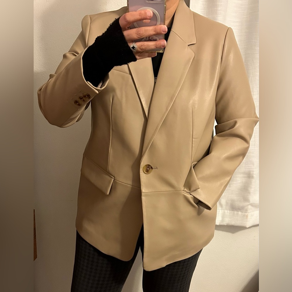BCBGMAXAZRIA Faux Leather Blazer in Beige | Brand New with Tags